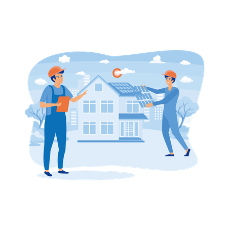 Roof construction worker building fixing and house renovation rooftop  Illustration