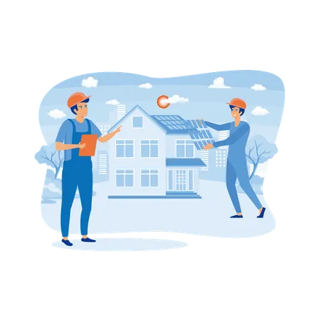 Roof construction worker building fixing and house renovation rooftop  Illustration