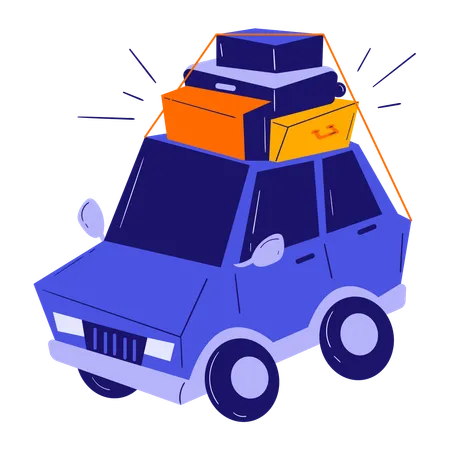 Rooftop car loaded with goods  Illustration
