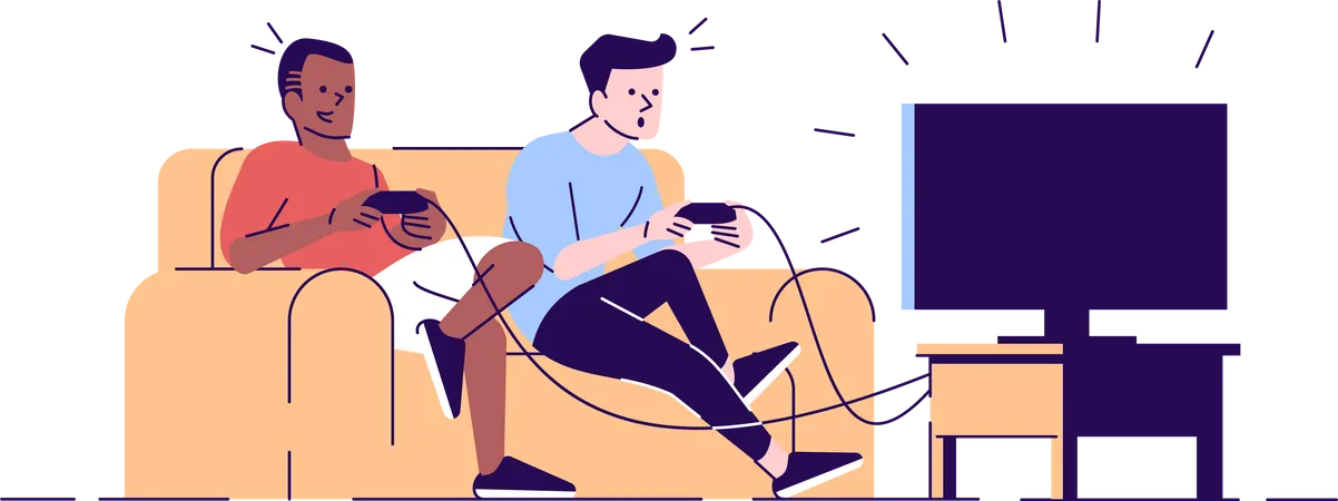 Roommates playing video game  Illustration