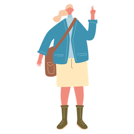 Niña viste ropa de otoño  Ilustración