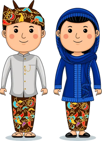 La pareja usa tela tradicional de Java Oriental  Ilustración