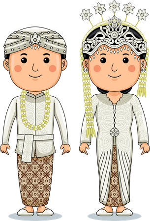 La pareja usa la tela tradicional Kebaya Sundanese de Java Occidental  Ilustración