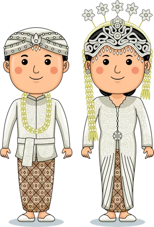 La pareja usa la tela tradicional Kebaya Sundanese de Java Occidental  Ilustración