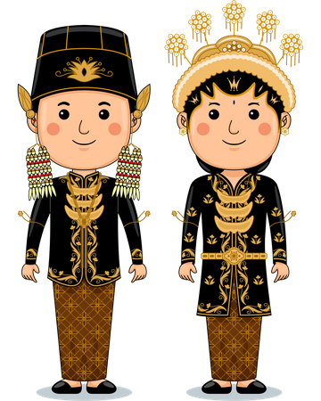 La pareja usa tela tradicional Kanigaran de Java Central  Ilustración