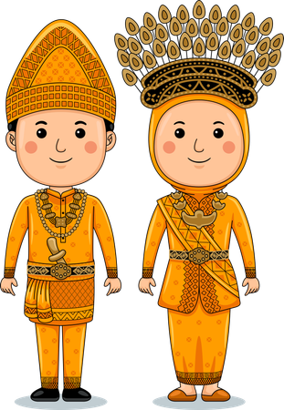 La pareja usa ropa tradicional de Riau Sumatra  Ilustración