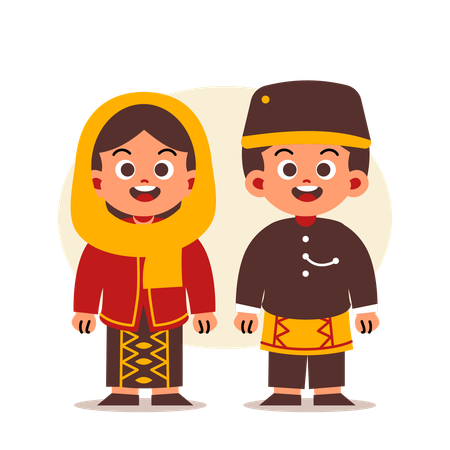 Una pareja usa ropa tradicional indonesia de Yakarta  Ilustración