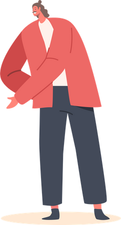 El hombre usa chaqueta roja y pantalones negros.  Ilustración