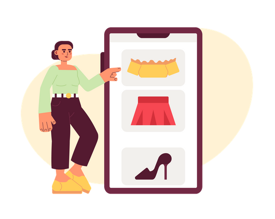 Compras online de ropa de mujer.  Ilustración