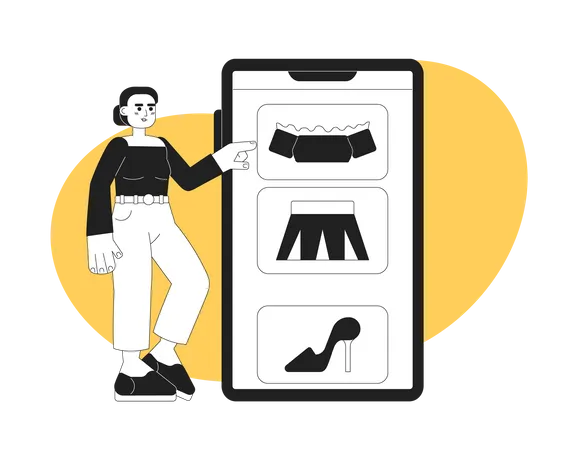 Compras online de ropa de mujer.  Ilustración