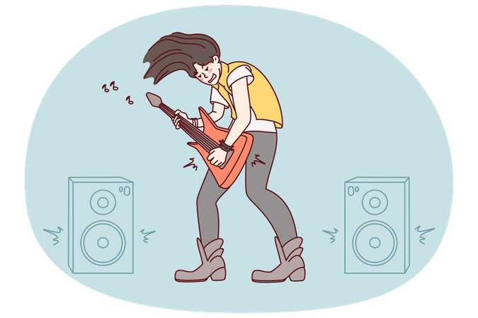 Rocker toca guitarra elétrica no palco  Illustration