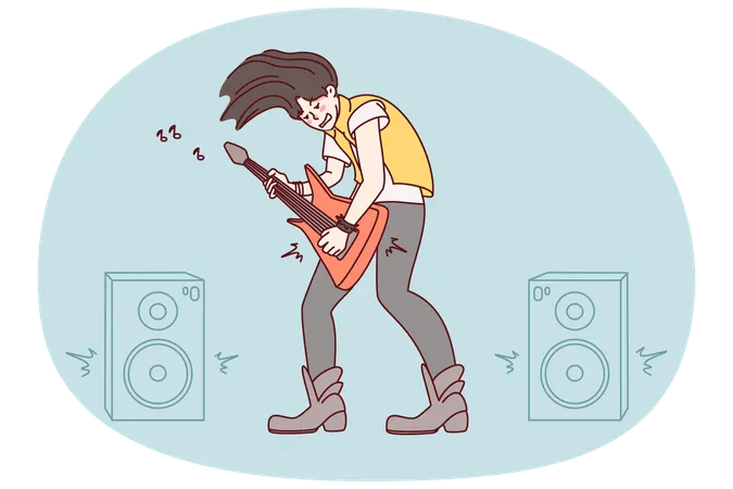 Rocker toca guitarra elétrica no palco  Illustration