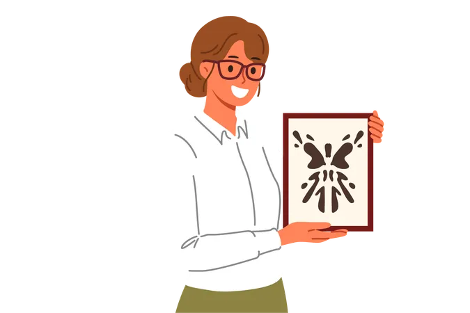 Rorschach test in hands of woman psychotherapist want to find out psychological state patient  Illustration