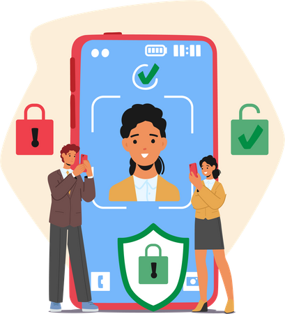 Rosto bloqueado no celular  Ilustração