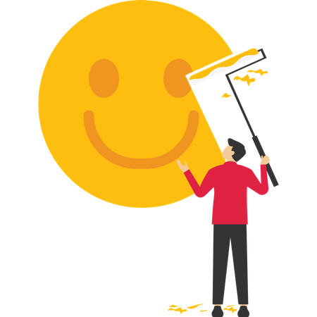Rosto de sorriso de pintura de empresária na parede  Ilustração