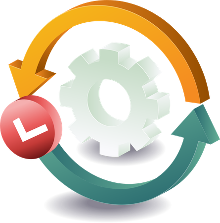 Rotating arrow with gears process  Illustration