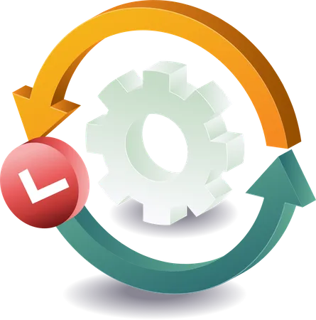 Rotating arrow with gears process  Illustration