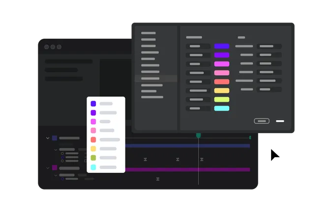Amostras de menu de cores de rótulos no editor de vídeo  Ilustração