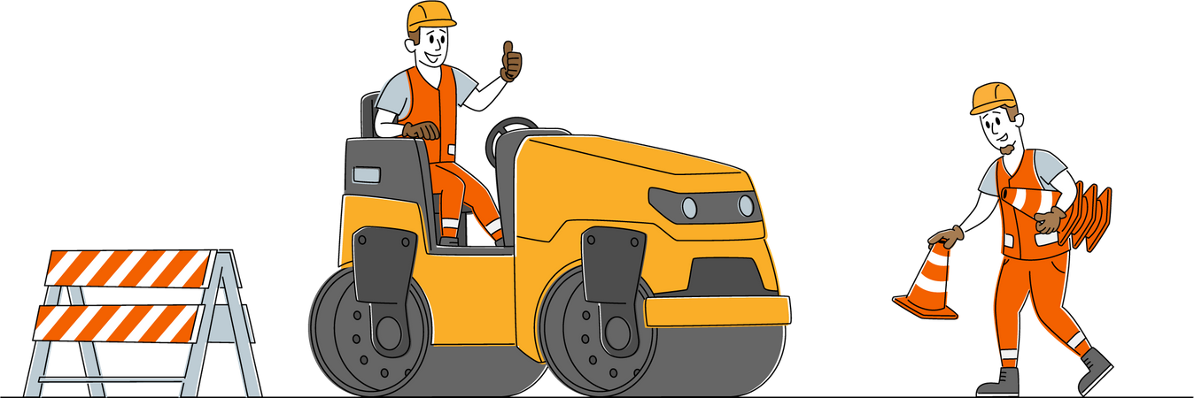 Rouleau à tambour en marche sur une nouvelle route  Illustration
