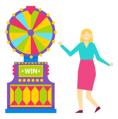 Gambler Happy Of Victory Vector Isolated Fortune Wheel With Slots And Pointer Character Dancing And Expressing Emotions Winner Of Money Gambling Illustration