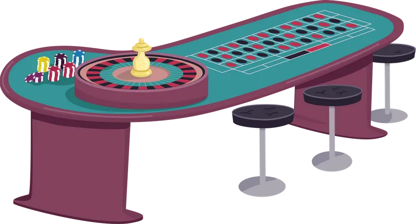 Casino Cartoon Vector Illustration Roulette Table With Empty Seats Around Flat Color Object Spin Wheel And Make Bet Put Stack Of Chips On Black Spot Gamble Game Desk Isolated On White Background Illustration