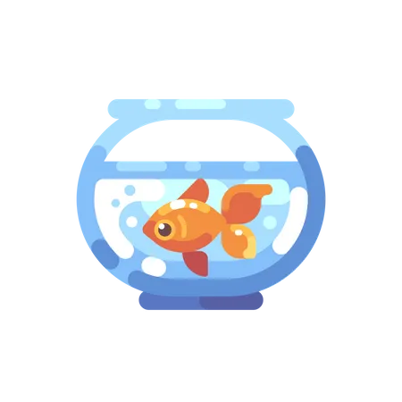 Fish Tank Flat Icon Round Aquarium With Goldfish Flat Illustration Illustration