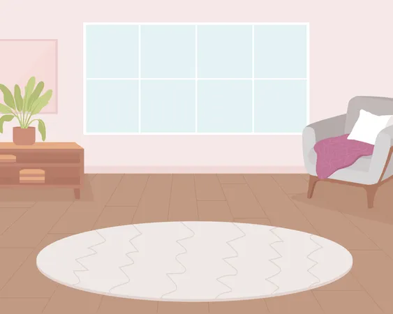 Round carpet in empty living room  Illustration