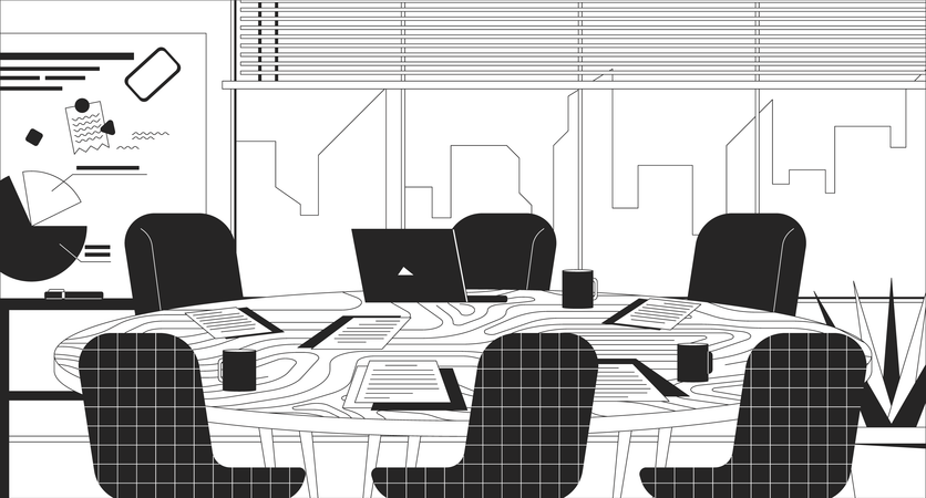 Round conference room table in empty office  Illustration