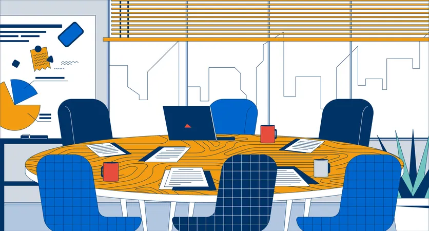 Round conference room table in empty office  Illustration