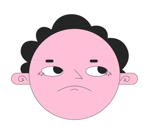 Round Face Disappointed 2 D Linear Vector Avatar Illustration Annoyed Rolling Eyes Cartoon Character Face Sarcastic Displeased Portrait Upset Irritated Flat Color User Profile Image Isolated Illustration
