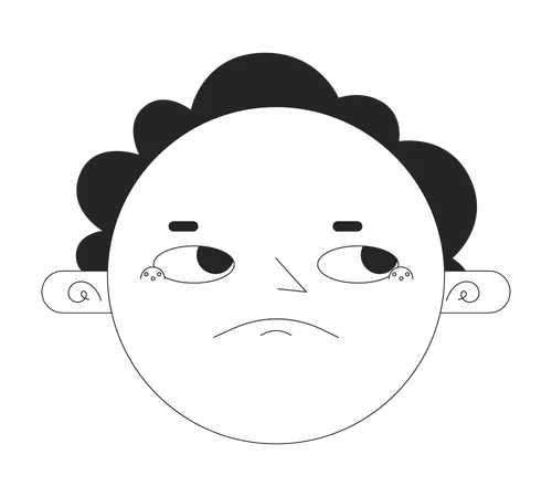Round Face Disappointed Black And White 2 D Vector Avatar Illustration Annoyed Rolls Eyes Outline Cartoon Character Face Isolated Sarcastic Emotion Upset Irritated Flat User Profile Image Portrait Illustration