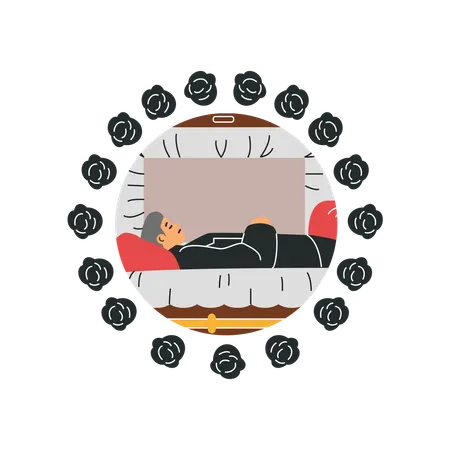 Round frame with black flowers  Illustration