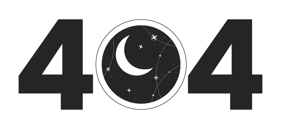 Round Window With Starry Moon Night Black White Error 404 Flash Message Esoteric Magic Monochrome Empty State Ui Design Page Not Found Popup Cartoon Image Vector Flat Outline Illustration Concept イラスト