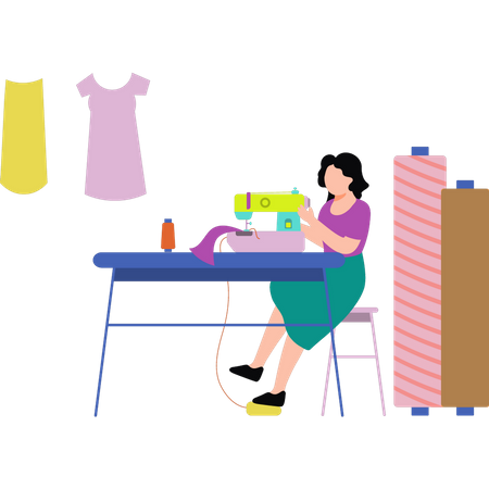 Menina costurando roupas  Ilustração