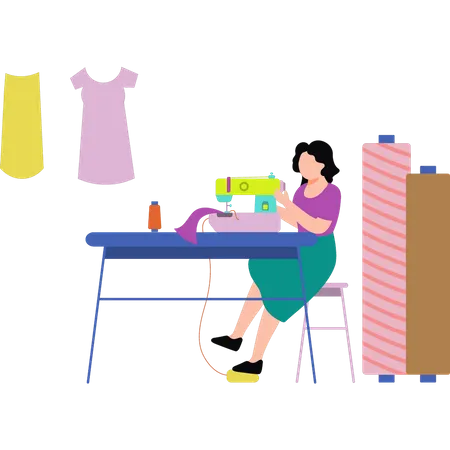 Menina costurando roupas  Ilustração