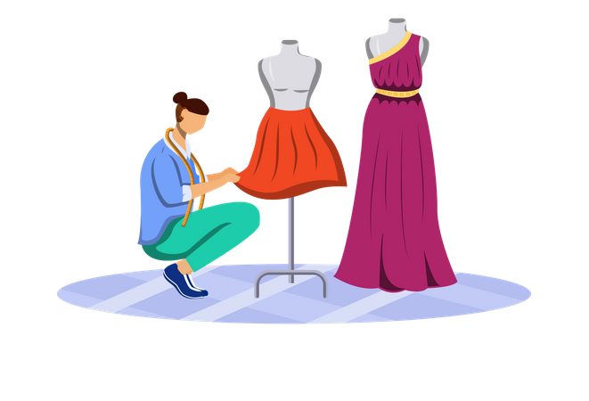 Designer de moda medindo roupas  Ilustração