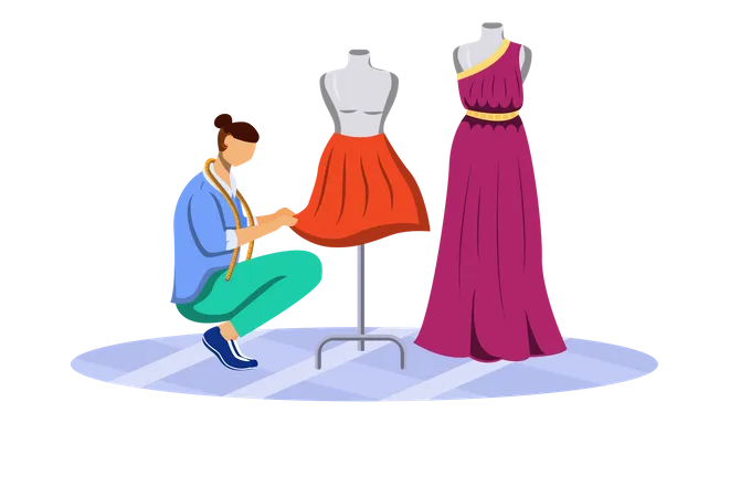 Designer de moda medindo roupas  Ilustração