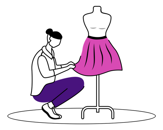 Designer de moda medindo roupas  Ilustração