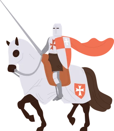 Royal medieval knight riding horse  Illustration