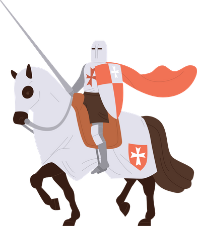 Royal medieval knight riding horse  Illustration