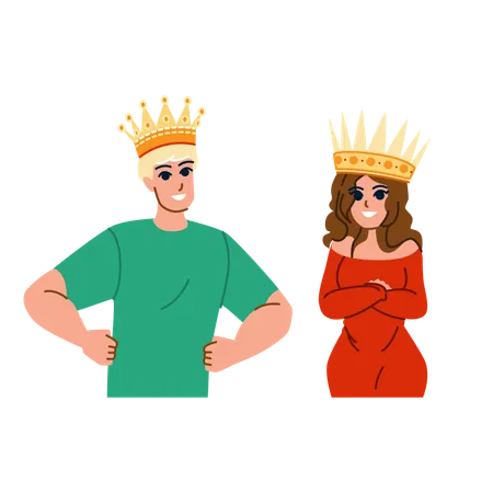 Crown Man Woman Vector King Person Royal Symbol Succes Design Luxury Sign Queen Business Crown Man Woman Character People Flat Cartoon Illustration イラスト