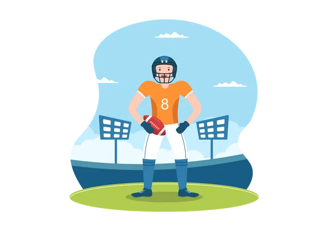 American Football Sports Player With The Game Uses An Oval Shaped Ball And Is Brown At Field Hand Drawn Cartoon Flat Illustration Illustration