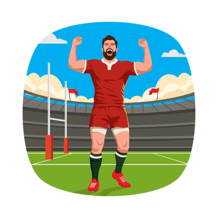 筋肉を見せるラグビー選手  イラスト