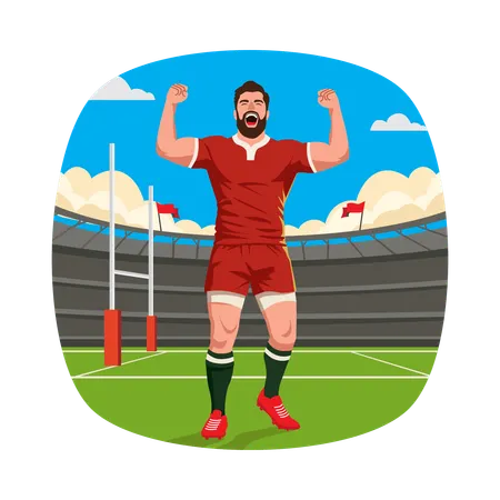筋肉を見せるラグビー選手  イラスト