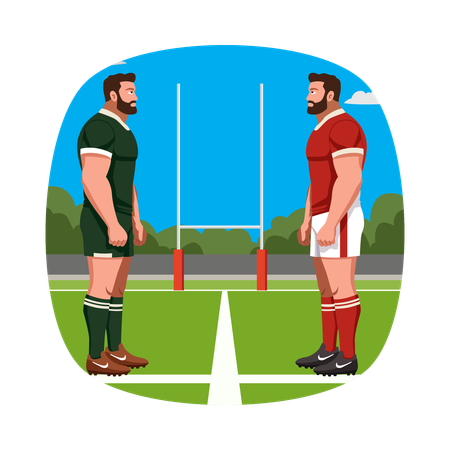 ラグビー選手たちが激突の準備を整える  イラスト