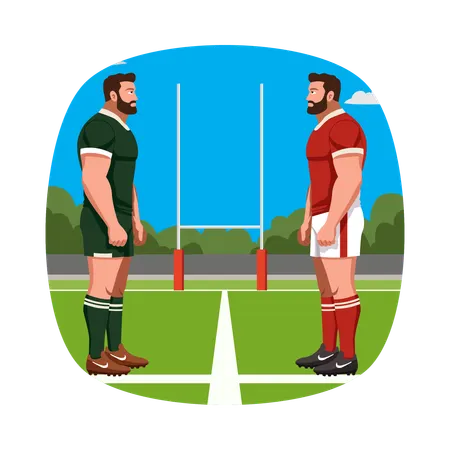 ラグビー選手たちが激突の準備を整える  イラスト
