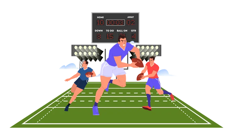 Rugby-Spieler läuft mit einem Ball  Illustration