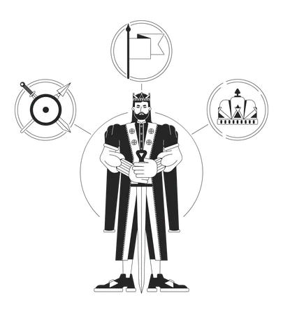 Ruler Person Archetype Bw Concept Vector Spot Illustration Empowered King With Sword 2 D Cartoon Flat Line Monochromatic Character For Web UI Design Psychology Editable Isolated Outline Hero Image Illustration