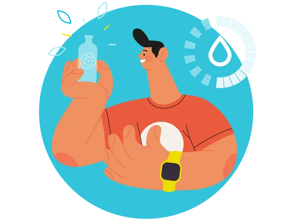 Runner Hydration Flat Vector Concept Illustration Of A Young Man Wearing Athletic Shirt With A Bottle Of Isotonic Drink Countdown With A Drop Healthy Activity And Lifestyle Illustration