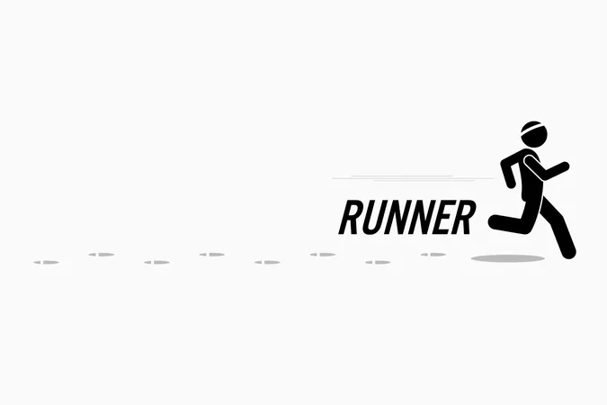 Runner runs and training in a outdoor running place leaving footprint behind.  Illustration